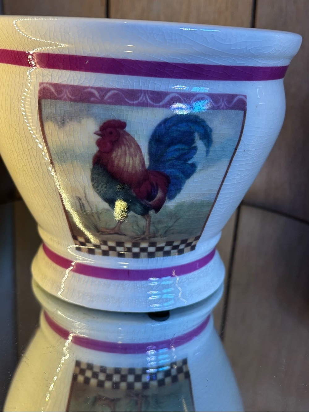 Cream Ceramic Rooster Planter with Pink Accents - Picture 5 of 13